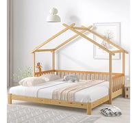 Soweiz Lettino per bambini, letto a casa sull'albero espandibile, letto singolo e matrimoniale, in puro legno massiccio, naturale (200 x 90 cm)