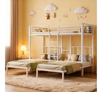 Soweiz Letto a castello triplo con scaletta, per bambini e ragazzi, in ferro con griglia di protezione anticaduta e tavolo, 90 x 200 cm x 3 cm (bianco)