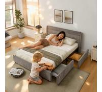 Soweiz Letto imbottito con 2 cassetti, in ciniglia, per cameretta dei bambini, studio, camera degli ospiti, senza materasso (grigio scuro, 140 x 200 cm)