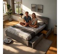 Soweiz Letto imbottito con 2 cassetti, in ciniglia, per cameretta dei bambini, studio, camera degli ospiti, senza materasso (grigio scuro, 160 x 200 cm)