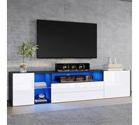 Soweiz Mobile TV basso lucido a LED, con 2 cassetti e 2 armadietti, adatto per TV da 75 pollici, bianco e nero, 180 x 40 x 45 cm