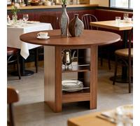 Soweiz Moderno tavolo da pranzo rotondo con scomparti aperti, tavolo con venature del legno e corpo effetto noce, diametro 100 cm, ideale per cucina, sala da pranzo e piccoli spazi (noce)