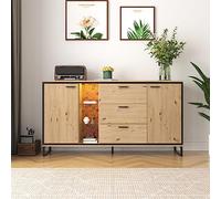 Soweiz nero e colore legno, credenza con tre cassetti, con due ante, credenza moderna in colore legno con ripiani, mobili eleganti e funzionali