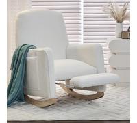 Soweiz Sedia a dondolo con sgabello, poltrona lounge con pouf, sedia a dondolo per interni con schienale alto per il soggiorno, tessuto teddy (Bianco, 67 x 126 x 98 cm)