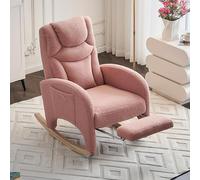 Soweiz Sedia a dondolo con sgabello, poltrona lounge con pouf, sedia a dondolo per interni con schienale alto per il soggiorno, tessuto teddy (rosa, 66 x 125 x 101 cm)