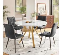 Soweiz Set di tavolo da pranzo e sedia, semplice e rotondo, tavolo da pranzo, set da pranzo e sedia (5 pezzi), gambe in metallo dorato + 4 sedie ergonomiche in velluto (grigio)