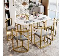 Soweiz Set di tovagliette da pranzo con sei sedie: (tavolo bianco, sedie con schienali, struttura in ferro nero), tavolo da pranzo e sedia, moderna combinazione di tavolo da pranzo (grigio + oro)