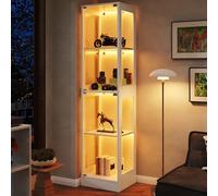 Soweiz Vetrina a LED, in vetro trasparente, 4 livelli, luce LED controllata da app, porte push-to-open, vetrina per personaggi e modelli (bianco, 40 x 35 x 170 cm)