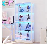 Soweiz Vetrina a LED, in vetro trasparente, 4 livelli, luce LED controllata da app, porte push-to-open, vetrina per personaggi e modelli (bianco, 80 x 35 x 170 cm)