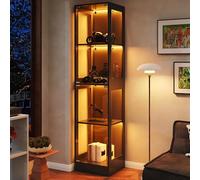 Soweiz Vetrina a LED, in vetro trasparente, 4 livelli, luce LED controllata da app, porte push-to-open, vetrina per personaggi e modelli (nero, 40 x 35 x 170 cm)