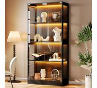 Soweiz Vetrina a LED, in vetro trasparente, 4 livelli, luce LED controllata da app, porte push-to-open, vetrina per personaggi e modelli (nero, 80 x 35 x 170 cm)