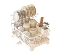 SOYDAN 2 Tier Kitchen Drying Rack Metal Dish Rack for Kitchen Counter Kitchen Organizers and Storage Rack with Drainboard and Cutlery Holder(bianca)