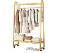 SOYDAN Bamboo Wardrobe Hanging Rail, Portable Closet with Wheels, Freestanding Carment Rack with Shelves for Cloakrooms, Shops, Dormitories, bedrooms(Naturale,80 * 38 * 165cm)