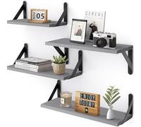 SOYDAN Mensole sospese, mensole da cucina, porta spezie in legno di paulonia, mensole da parete da 4 for camera da letto, bagno, soggiorno, cucina, ufficio, lavanderia, ecc.(Grey)