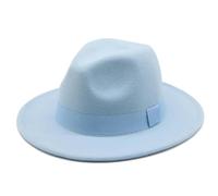 SOYNIA Fedora Trilby Cappello Feltro Cappello Fedora da Donna con Fascia A Nastro Cappello da Uomo A Tesa Larga Classico Cappello A Bombetta da Chiesa da Matrimonio 52-54 Cm (Bambini) Azzurro Cielo