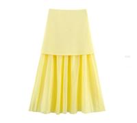 SOYNIA Gonna Donna Mesh Patchwork Gonne Lunghe per Le Donne Ufficio Gonne A Pieghe Signore Elegante Lavorato A Maglia Aderente Gonne con Maglia M Giallo