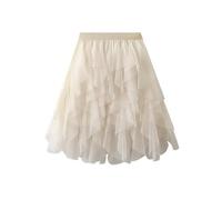 SOYNIA Gonna Donna Tinta Unita Vita Alta Mesh Gonna Donna Dolce Increspature Ball Gown Gonne Corte Taglia Unica Apricot