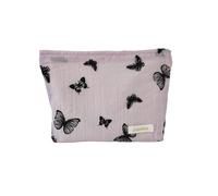 Sozakka Trousse per trucchi a forma di farfalla, borsa da viaggio per cosmetici, piccola borsa da viaggio con cerniera, borsa organizer per trucchi da donna, bianco, Viola con piccole farfalle