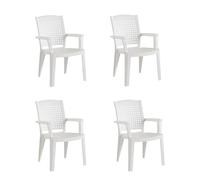 SP Berner SHAF - Confezione da 4 Sedie - Giardino Esterno e Terrazza - Plastica Riciclata Resistente UV - Impilabili - Modello Metallo - Bianco