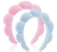 Spa Fasce per capelli da donna e donna, per trucco, in spugna, per lavare il viso (azzurro + rosa)