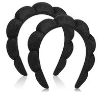 Spa Fasce per capelli da donna e donna, per trucco, in spugna, per lavare il viso (nero)