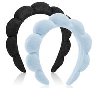 Spa Fasce per capelli da donna e donna, per trucco, in spugna, per lavare il viso (nero + azzurro)
