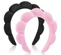 Spa Fasce per capelli da donna e donna, per trucco, in spugna, per lavare il viso (nero + rosa)