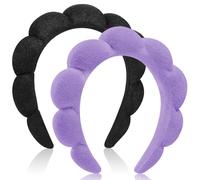 Spa Fasce per capelli da donna e donna, per trucco, in spugna, per lavare il viso (viola + nero)