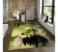 Spa Lotus Area Tappeti Pietre Impilate Nere Ninfea Foglie di Bambù Verde Tappeto Stile Giapponese tappeto a pelo corto Soffice per la stanza dei giochi del comodino 100x150cm