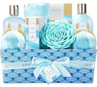 SPA LUXETIQUE Regalo per Donne, 12 PC Set Regalo Profumo Marino con olio da Massaggio, Sali da Bagno, Bagnoschiuma, Turbante per Capelli con Bottone, Regalo Festa della Mamma