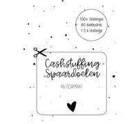 Spaarchallenges Nederlands: Spaardoelen voor cashstuffing, verschillende spaardoelen in euro, Budget binder A6 formaat challenges zelf uit te knippen. Zwart wit met stippen en hartje