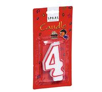 Spaas 12 Candele di Compleanno - Numero '4', Cera di paraffina, Rosso, L 15 mm x H 70 mm