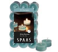Spaas 30 luci profumate, Candele in Tazza Trasparente, ± 4,5 Ore, Cera paraffinica, Bicchiere di plastica, Verde Smeraldo, Minty hammam, unità