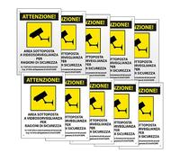 SPACE - 10 Cartelli area videosorvegliata per ragioni di sicurezza 20cm x 30cm in PVC - GDPR 2020 - Cartelli videosorveglianza per negozio e proprietà privata lunga durata nel tempo - SPACE