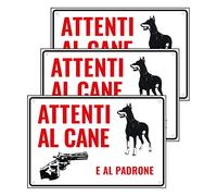SPACE - 3 Cartelli Attenti al Cane e al Padrone 20cm x 30cm - Resistente UV - Impermeabile - Facile da installare - Fori inclusi
