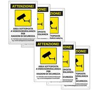SPACE - 6 Cartelli area videosorvegliata per ragioni di sicurezza 20cm x 30cm in PVC - GDPR 2020 - Cartelli videosorveglianza per negozio e proprietà privata lunga durata nel tempo - SPACE