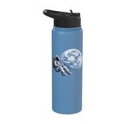 Space Astronaut On The Moon Drinking Coffee Stainless Steel Insulated Water Bottle