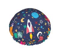 Space Astronaut Planet Rocket Ship Cuffia da a Cuffia da a impermeabile di lusso per donna Cuffia da bagno riutilizzabile Cappello da a alla moda con elastico Facile da indossare