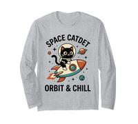 Space Cadet Orbit & Chill Simpatico Astronauta Gatto Equitazione Razzo Maglia a Manica