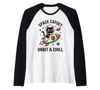 Space Cadet Orbit & Chill Simpatico Astronauta Gatto Equitazione Razzo Maglia con Maniche Raglan