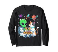 Space Cat Alien Pizza Galaxy Kitty UFO Pizza Slice Maglia a Manica