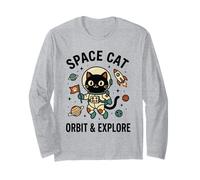 Space Cat Astronauta Orbit & Explore Cute Kawaii Cat Rocket Maglia a Manica