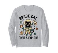 Space Cat Astronauta Orbit & Explore Cute Kawaii Cat Rocket Maglia a Manica