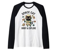 Space Cat Astronauta Orbit & Explore Cute Kawaii Cat Rocket Maglia con Maniche Raglan