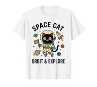 Space Cat Astronauta Orbit & Explore Cute Kawaii Cat Rocket Maglietta