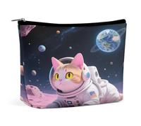 Space Cat, borsa per il trucco in PU di grande capacità, organizer da viaggio per cosmetici con chiusura a cerniera, astuccio per articoli da toeletta resistente all'acqua per uso quotidiano, custod
