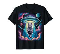 Space Cat Kitten in UFO Beam Retro Sci-Fi Galaxy Kids Maglietta