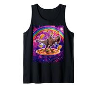 Space Cat Lover Riding Dinosaur T Rex Unicorn Pizza Taco Canotta
