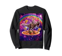 Space Cat Lover Riding Dinosaur T Rex Unicorn Pizza Taco Felpa