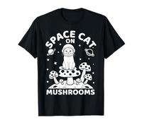 Space Cat On Mushrooms Cosmic Journey Maglietta